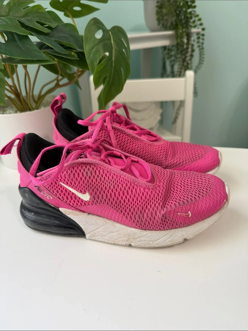 Nike Girl’s Youth Hot Pink Mesh Sneakers with Black Heel